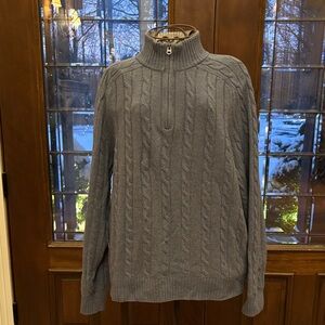 Brooks Brothers Gray wool blend Zip-Up Cable Knit Sweater